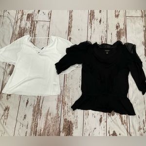 TWO WHITE HOUSE BLACK MARKET FLOWY‎ TOPS WHITE AND BLACK